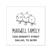 かわいいマンガの鳥の家族の住所3 セルフインキングスタンプ (デザイン)
