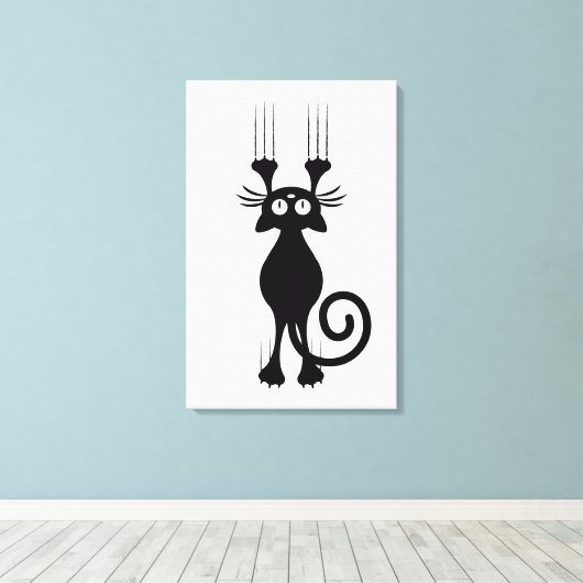 かわいいマンガの黒猫スクラッチ キャンバスプリント (インサイチュ (ウッドフロア))