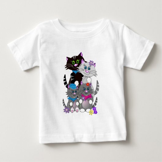 かわいいマンガのTシャツ猫ファミリー ベビーTシャツ (正面)