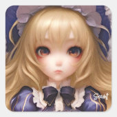 かわいいマンガアニメ日本のガールin青 スクエアシール (正面)