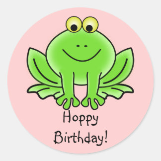 かわいいマンガカエルのホップ誕生日グリーティおもしろいング ラウンドシール