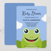 かわいいマンガカエル赤ちゃんシャワー 招待状 (正面/裏面)