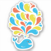 かわいいマンガカラフルクジラ シール (正面)