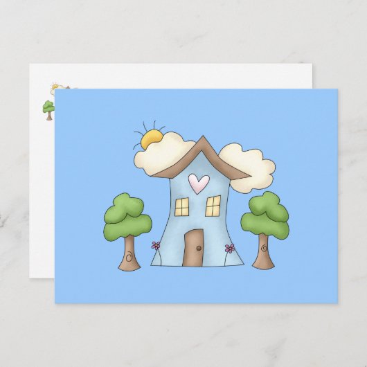 かわいいマンガカントリーハウスツリーシーン ポストカード (正面/裏面)