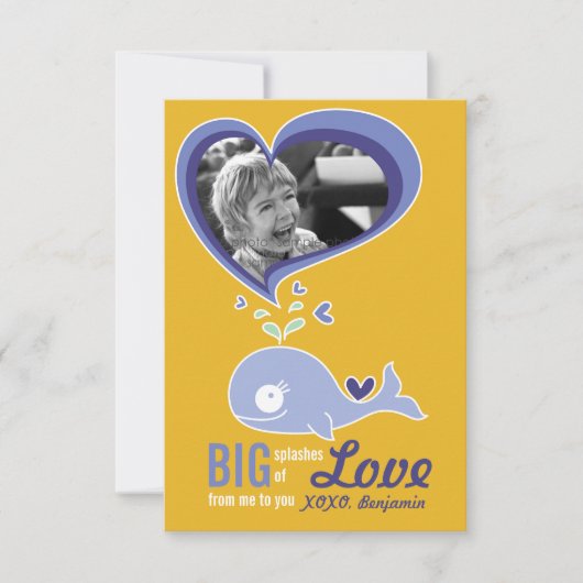 かわいいマンガクジラ教室バレンタイン写真 招待状 (正面)