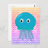 かわいいマンガクラゲカラフルイン海 ポストカード (正面/裏面)