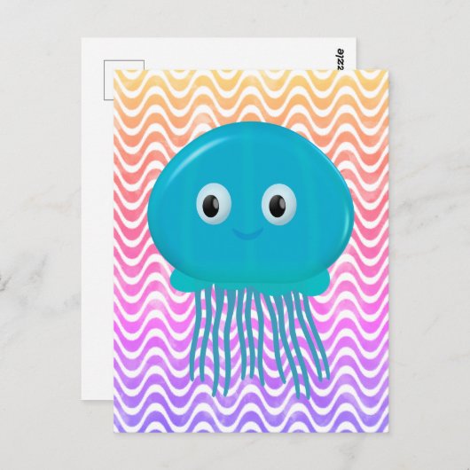 かわいいマンガクラゲカラフルイン海 ポストカード (正面/裏面)