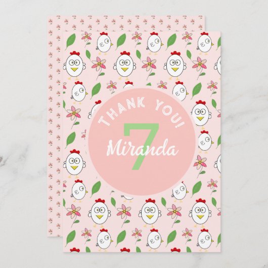 かわいいマンガチキンイラストレーション サンキューカード (正面/裏面)