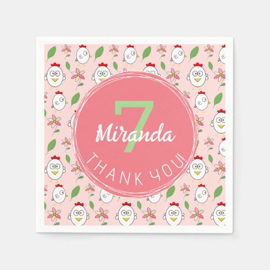 かわいいマンガチキンイラストレーション スタンダードカクテルナプキン (正面)