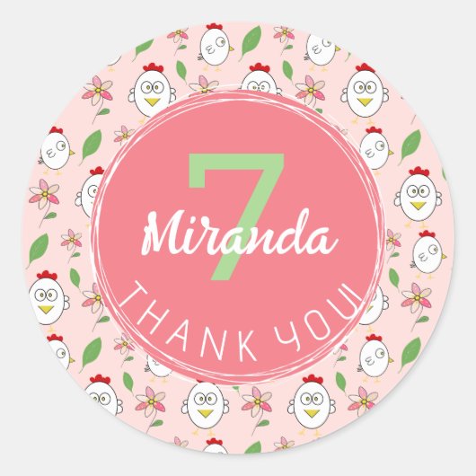 かわいいマンガチキンイラストレーション ラウンドシール (正面)