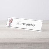 かわいいマンガナースとブロンドパーソナライズされた髪 デスクネームプレート (正面)