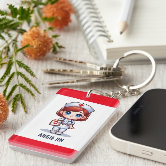 かわいいマンガナースと赤毛ブルーアイズカスタム キーホルダー (正面右)