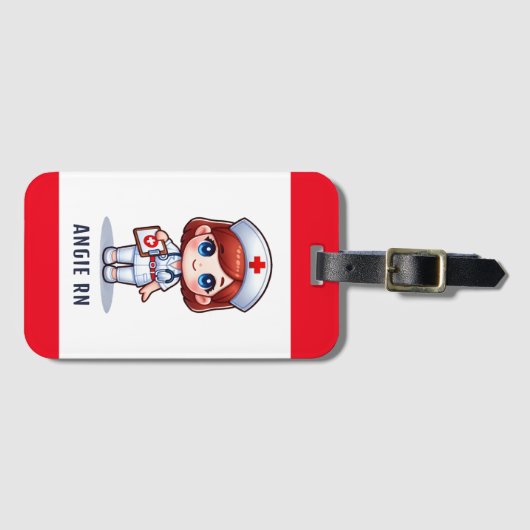 かわいいマンガナースと赤毛ブルーアイズカスタム ラゲッジタグ (正面横)