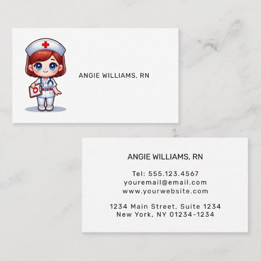 かわいいマンガナースと赤毛ブルーアイズカスタム 名刺 (正面/裏面)