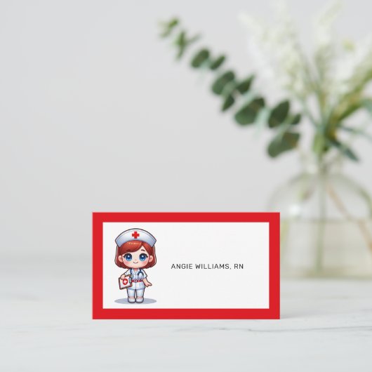 かわいいマンガナースと赤毛ブルーアイズカスタム 名刺 (スタンド正面)