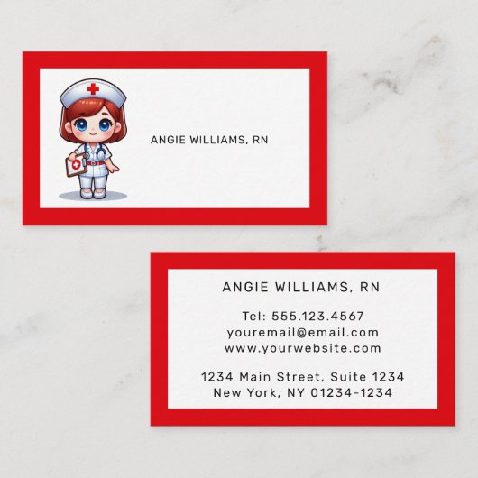 かわいいマンガナースと赤毛ブルーアイズカスタム 名刺 (正面/裏面)