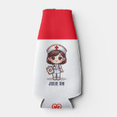 かわいいマンガナースブルネットブラウンアイズカスタム ボトルクーラー (正面)