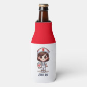 かわいいマンガナースブルネットブラウンアイズカスタム ボトルクーラー (ボトル正面)