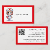 かわいいマンガナースブロンド髪QRコード 名刺 (正面/裏面)