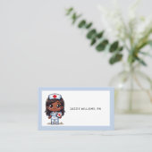 かわいいマンガナース茶色のヘアアイズブルーフレーム 名刺 (スタンド正面)
