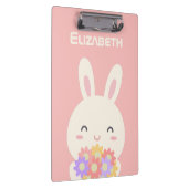 かわいいマンガバニーフラワーズ名前をカスタムするパステルピンク クリップボード (右)