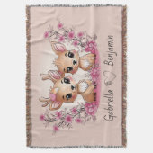 かわいいマンガバンビ愛好家ハートバレンタインデー スローブランケット (正面縦)