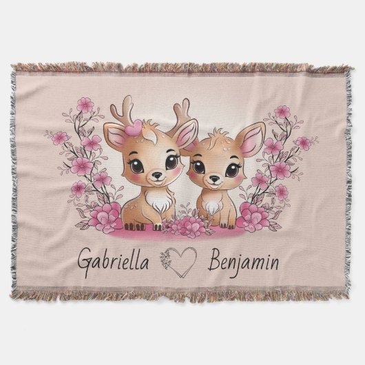 かわいいマンガバンビ愛好家ハートバレンタインデー スローブランケット (正面)