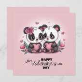 かわいいマンガパンダ愛好家ハートバレンタインデー シーズンカード (正面/裏面)
