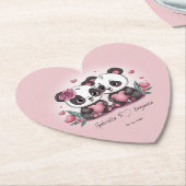 かわいいマンガパンダ愛好家ハートバレンタインデー ペーパーコースター (アングル)