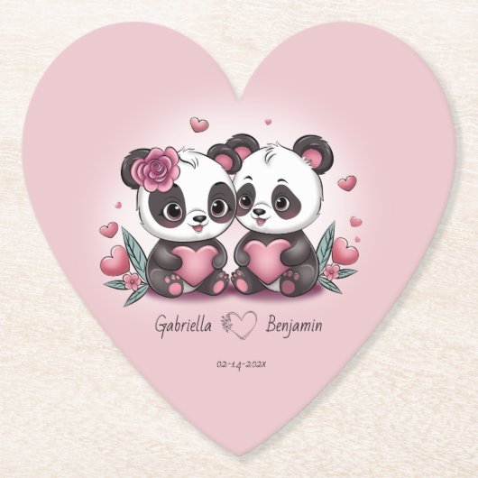 かわいいマンガパンダ愛好家ハートバレンタインデー ペーパーコースター (正面)