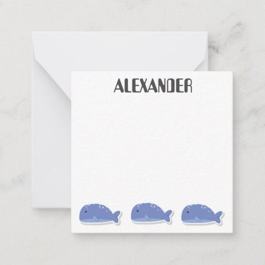 かわいいマンガパーソナライズされたクジラ ノートカード (正面)