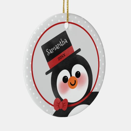 かわいいマンガパーソナライズされたペンギン名写真 セラミックオーナメント (右)
