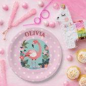 かわいいマンガピンクのフローラフラミンゴと水玉模様 ペーパープレート (パーティー)