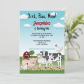 かわいいマンガファームアニマルズキッドの納屋周囲の庭誕生日 招待状 (スタンド正面)