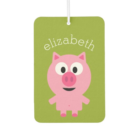 かわいいマンガファームピグ – ピンクとライムグリーン カーエアーフレッシュナー (正面)