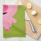 かわいいマンガファームピグ – ピンクとライムグリーン キッチンタオル (四つ折り)