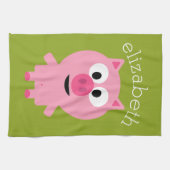 かわいいマンガファームピグ – ピンクとライムグリーン キッチンタオル (横)