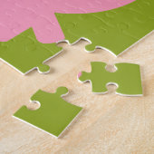 かわいいマンガファームピグ – ピンクとライムグリーン ジグソーパズル (側面)