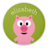 かわいいマンガファームピグ – ピンクとライムグリーン セラミックノブ (正面)