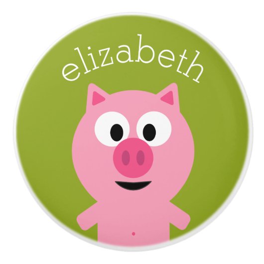 かわいいマンガファームピグ – ピンクとライムグリーン セラミックノブ (正面)