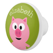 かわいいマンガファームピグ – ピンクとライムグリーン セラミックノブ (右)