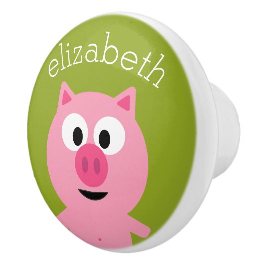 かわいいマンガファームピグ – ピンクとライムグリーン セラミックノブ (右)