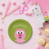 かわいいマンガファームピグ – ピンクとライムグリーン ペーパープレート (パーティー)