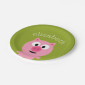 かわいいマンガファームピグ – ピンクとライムグリーン ペーパープレート (アングル)