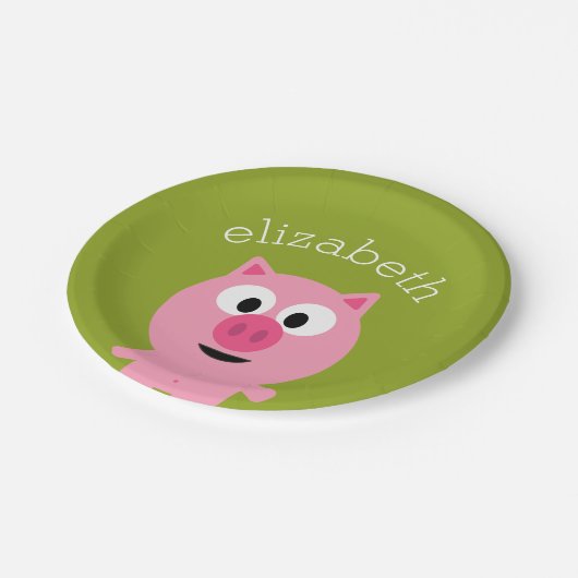 かわいいマンガファームピグ – ピンクとライムグリーン ペーパープレート (アングル)