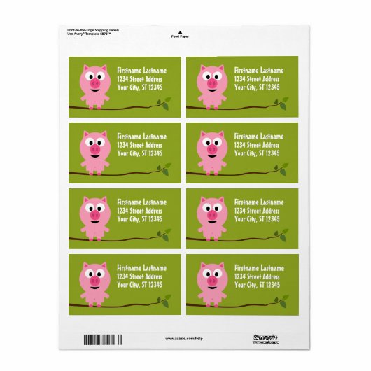 かわいいマンガファームピグ – ピンクとライムグリーン ラベル (フルシート)