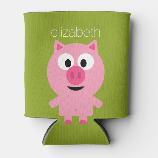 かわいいマンガファームピグ – ピンクとライムグリーン 缶クーラー (正面)