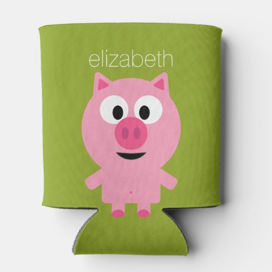 かわいいマンガファームピグ – ピンクとライムグリーン 缶クーラー (裏面)