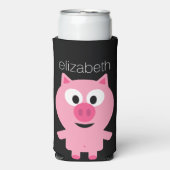 かわいいマンガファームピグ – ピンクと黒 スリム缶クーラー (Seltzer正面)