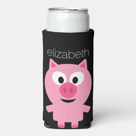 かわいいマンガファームピグ – ピンクと黒 スリム缶クーラー (Seltzer正面)